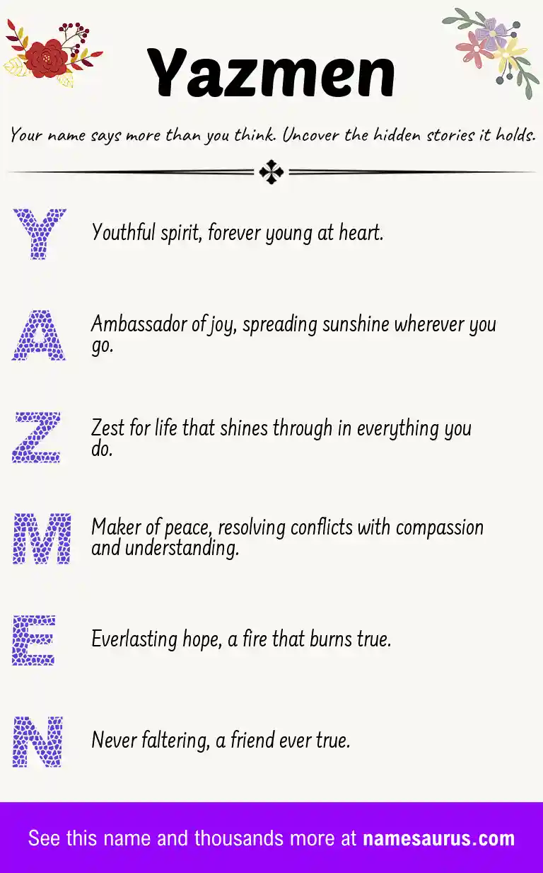 Acrostic poem about Yazmen.