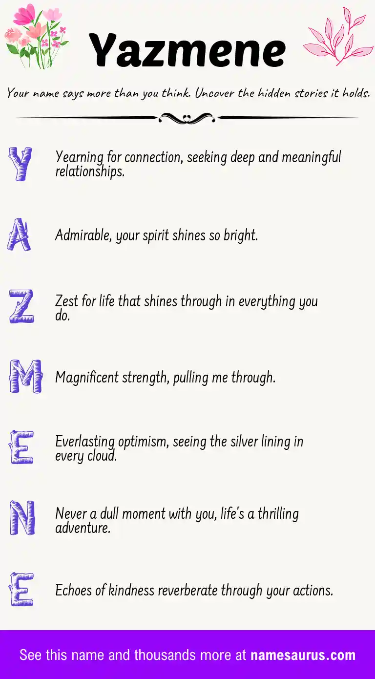 Acrostic poem about Yazmene.
