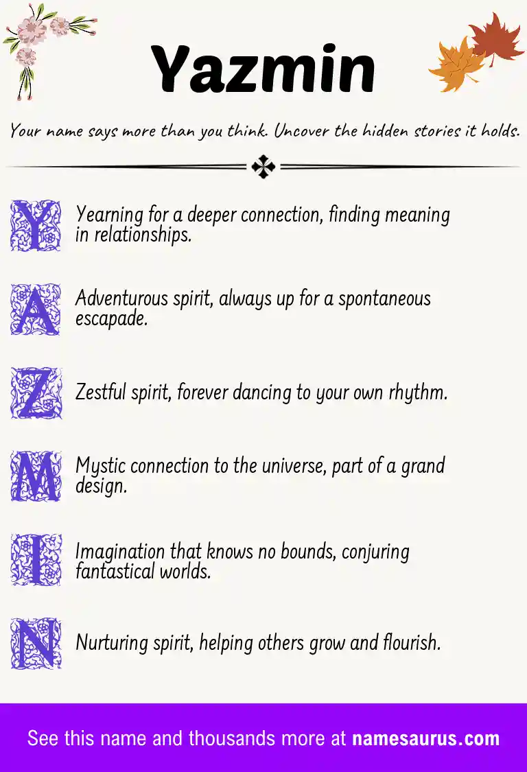 Acrostic poem about Yazmin.