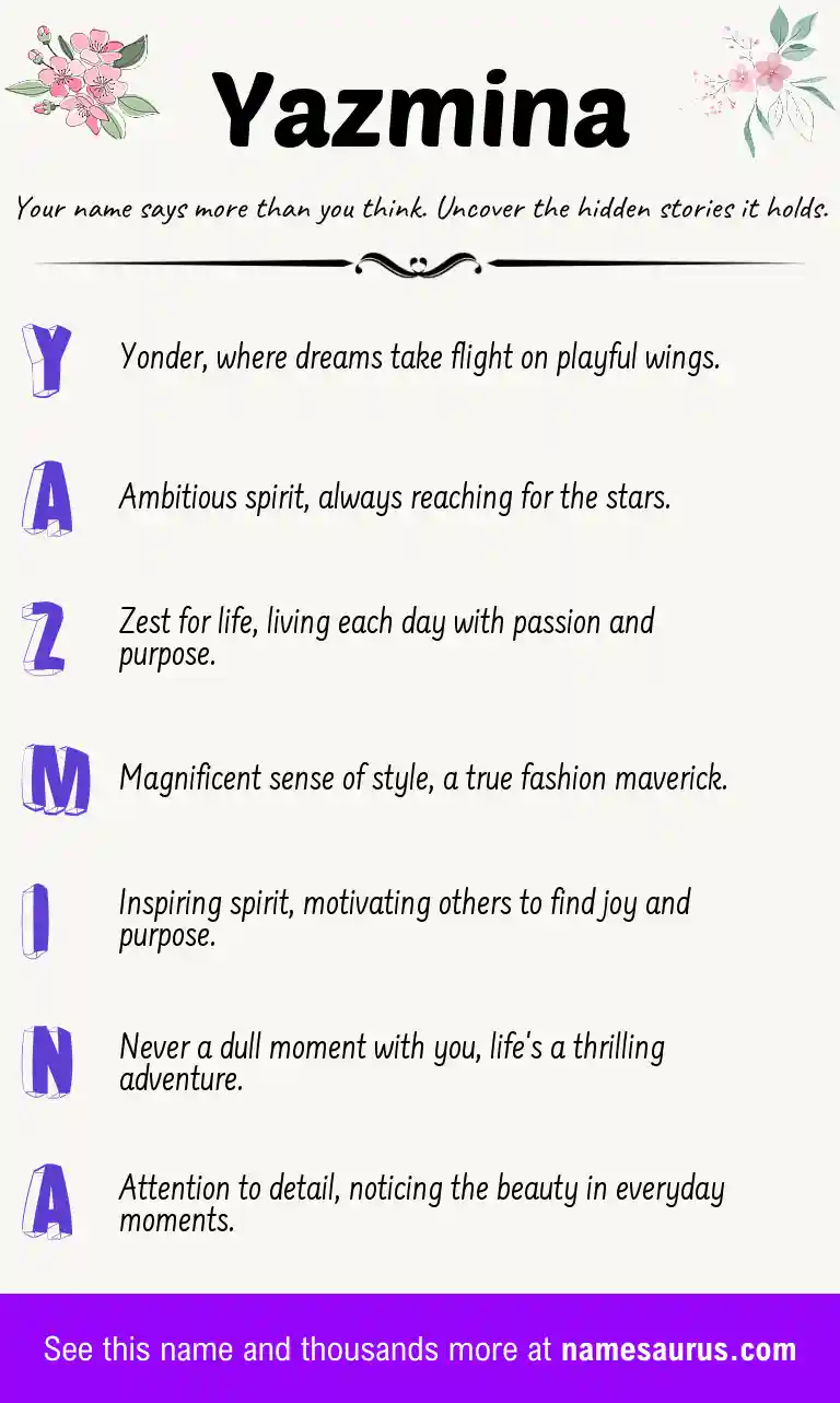 Acrostic poem about Yazmina.