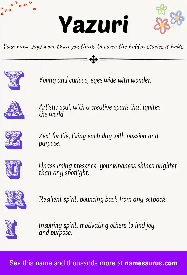 Acrostic poem about Yazuri.