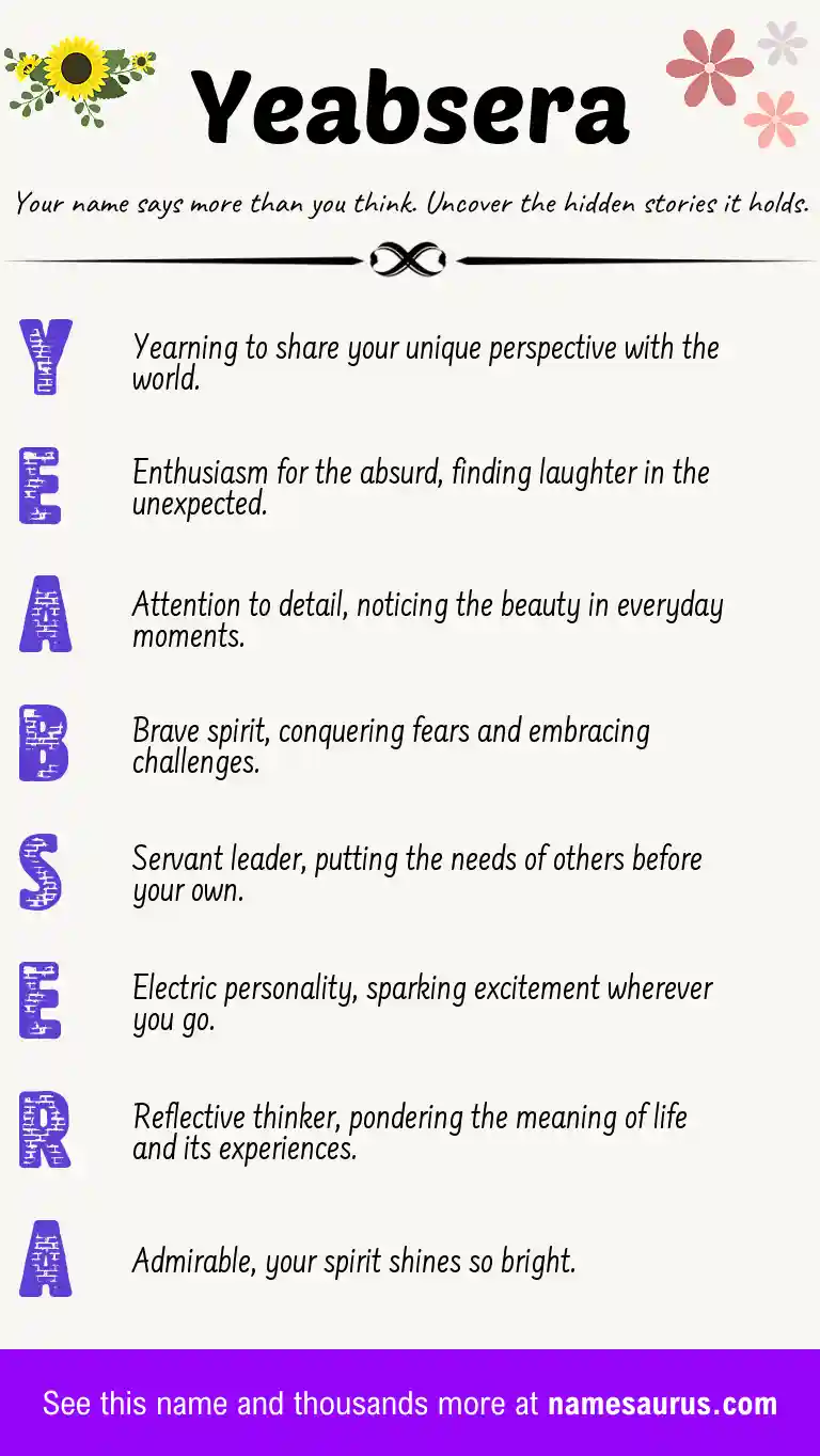 Acrostic poem about Yeabsera.
