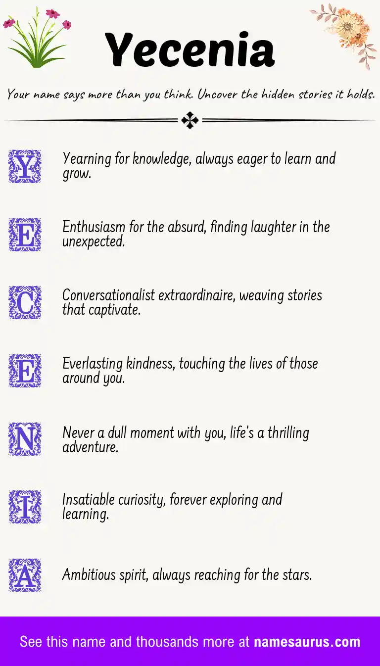 Acrostic poem about Yecenia.