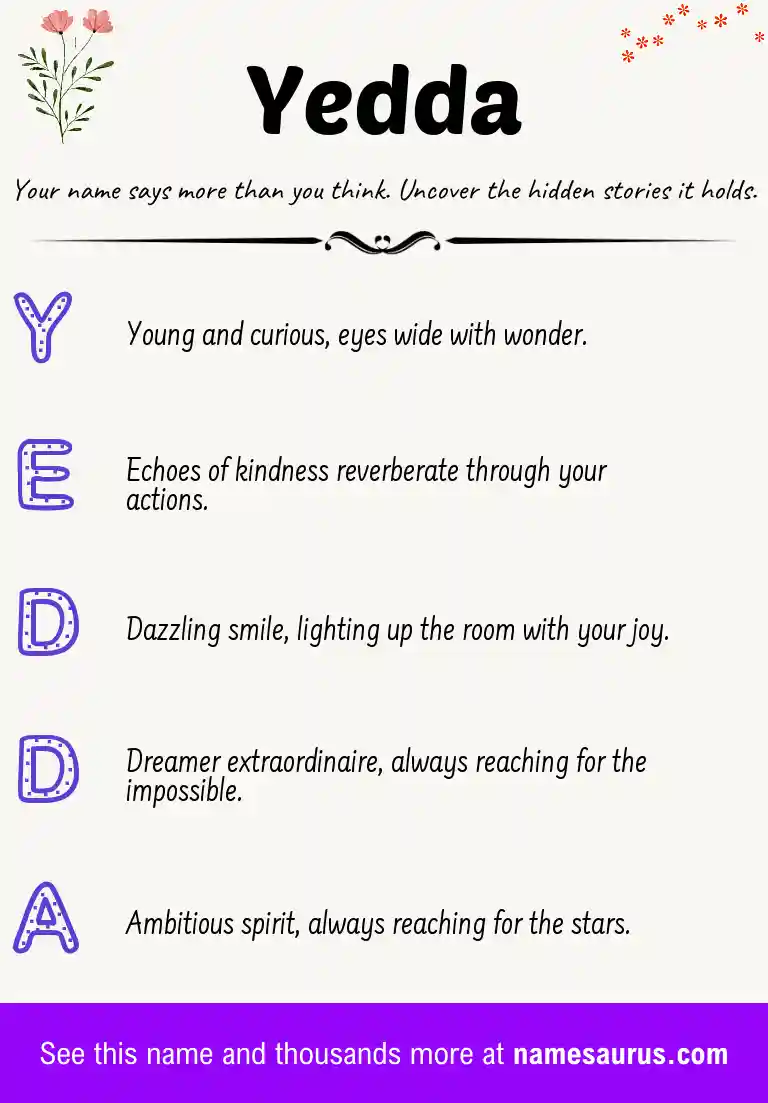 Acrostic poem about Yedda.