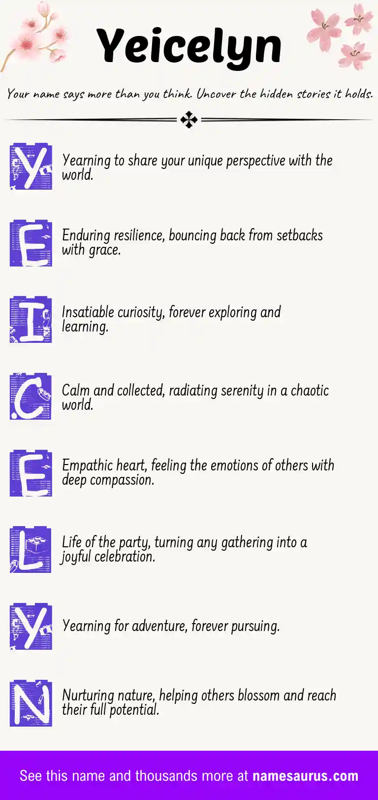Acrostic poem about Yeicelyn.