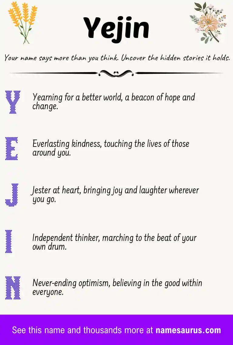 Acrostic poem about Yejin.