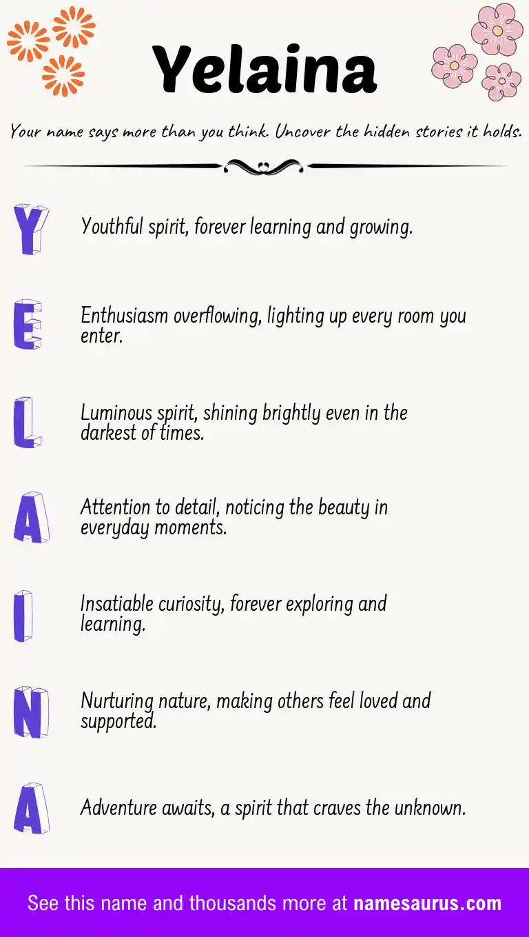 Acrostic poem about Yelaina.