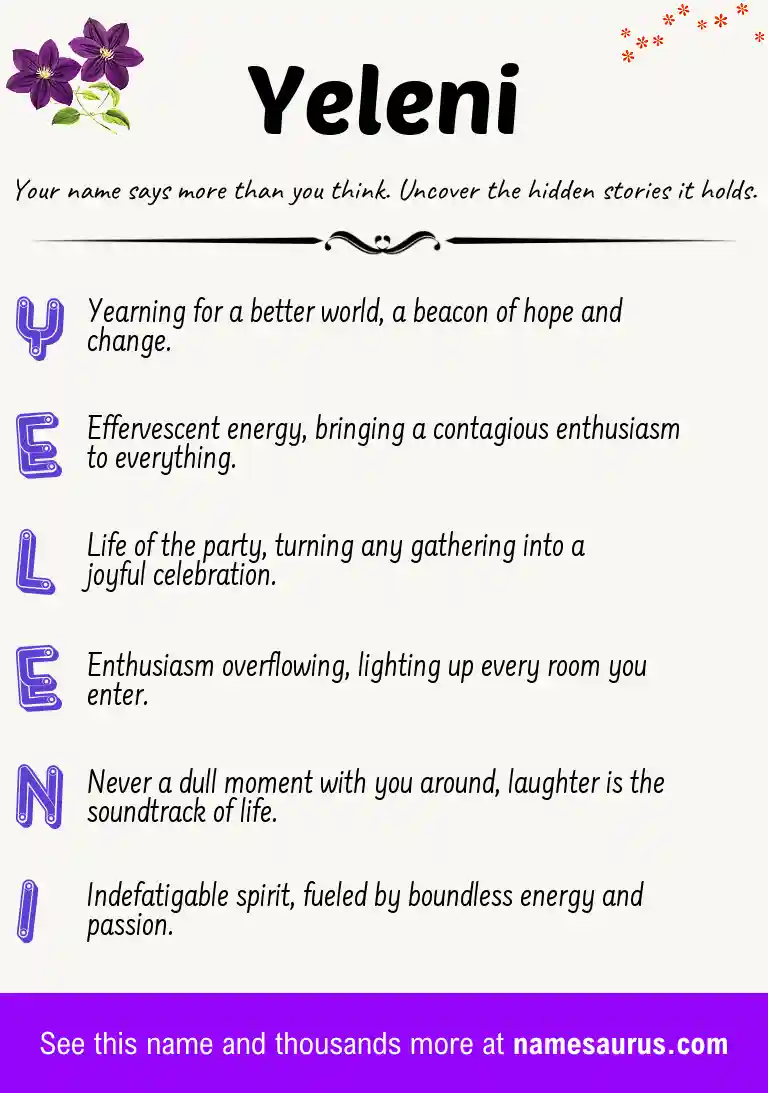 Acrostic poem about Yeleni.