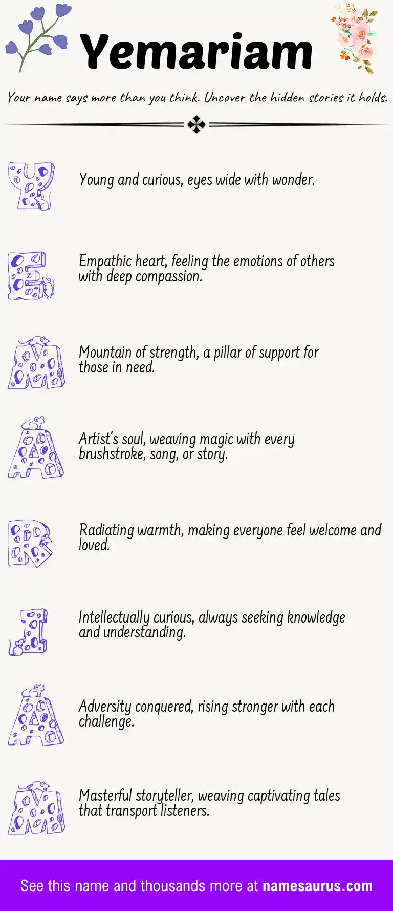 Acrostic poem about Yemariam.