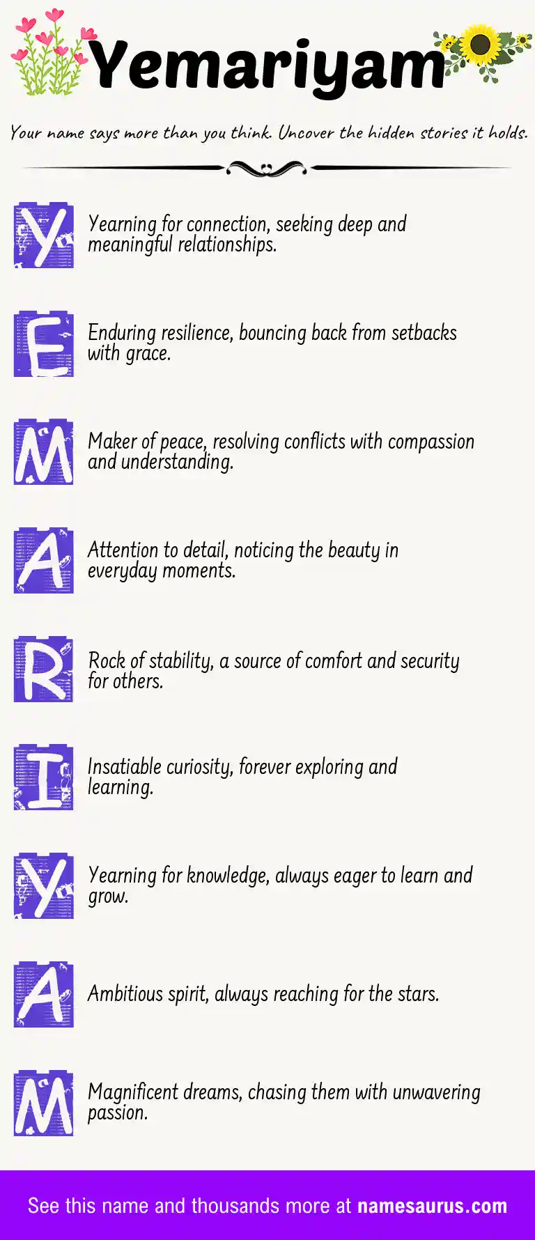 Acrostic poem about Yemariyam.
