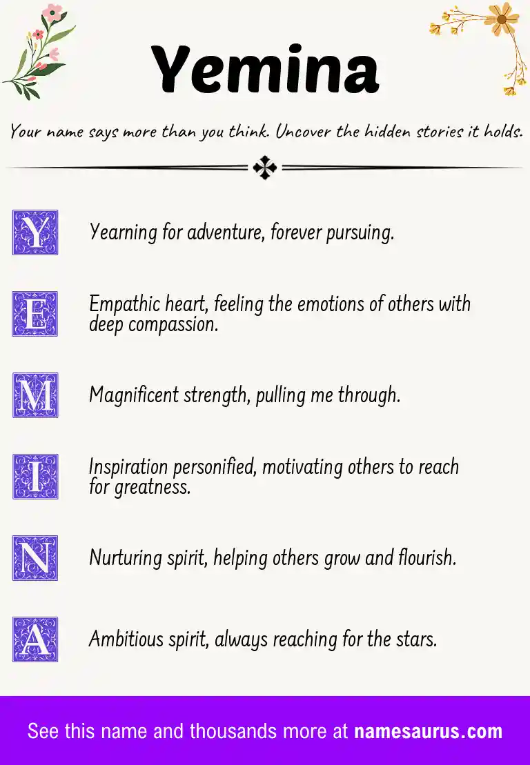 Acrostic poem about Yemina.