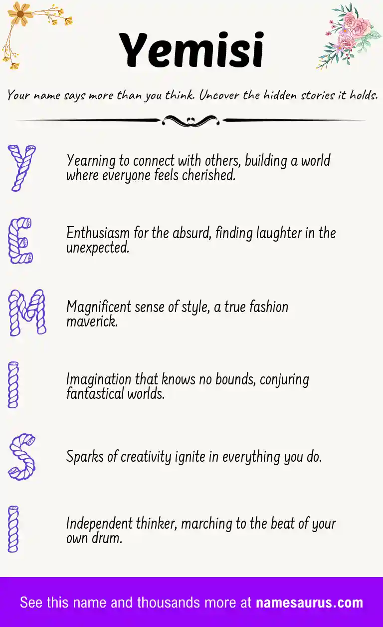 Acrostic poem about Yemisi.