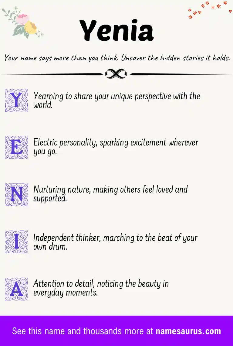 Acrostic poem about Yenia.