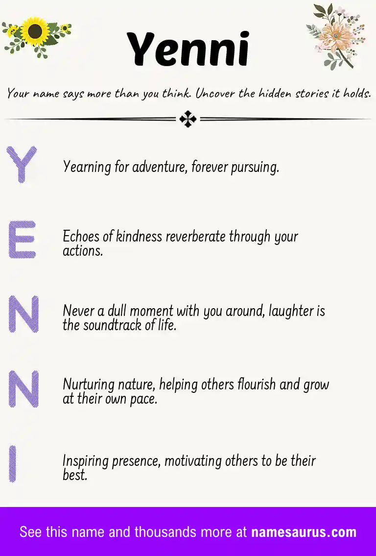 Acrostic poem about Yenni.