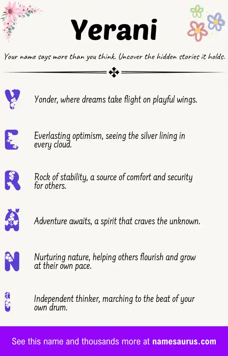 Acrostic poem about Yerani.