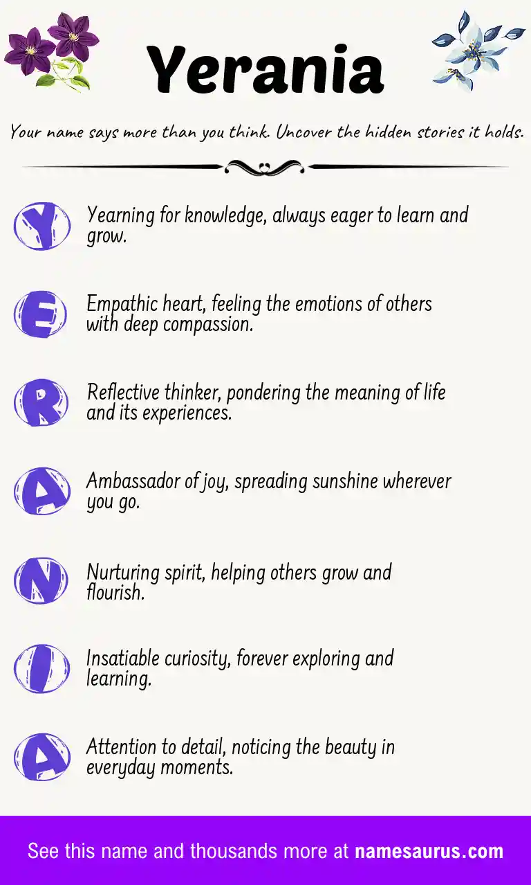 Acrostic poem about Yerania.