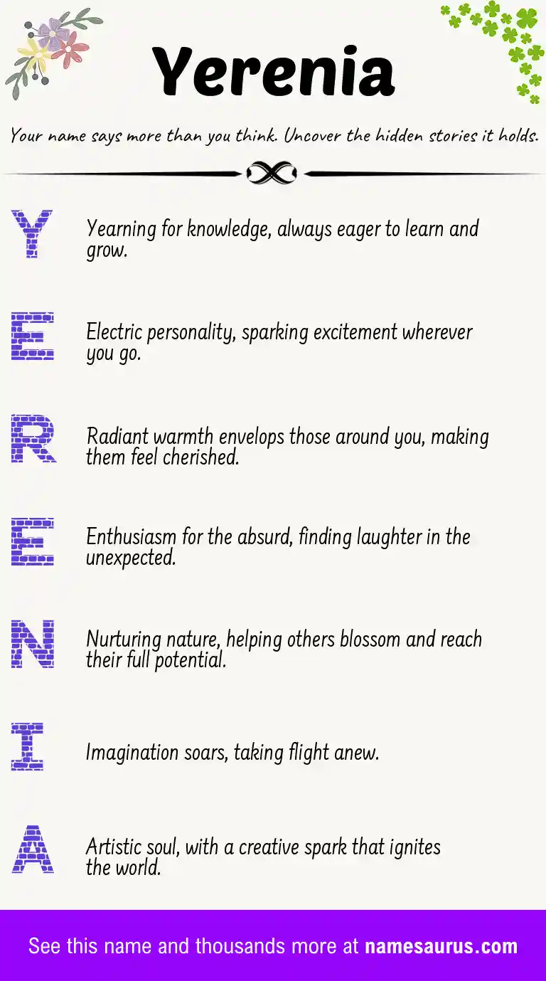 Acrostic poem about Yerenia.