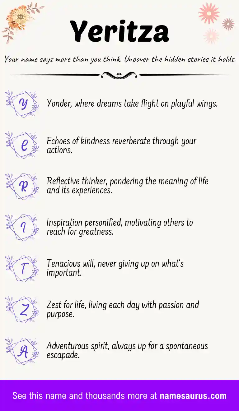 Acrostic poem about Yeritza.
