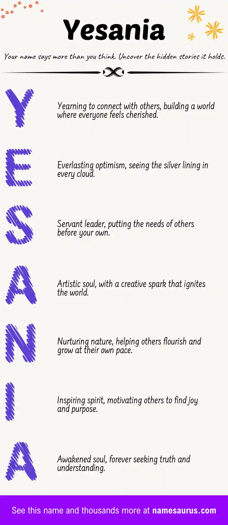 Acrostic poem about Yesania.