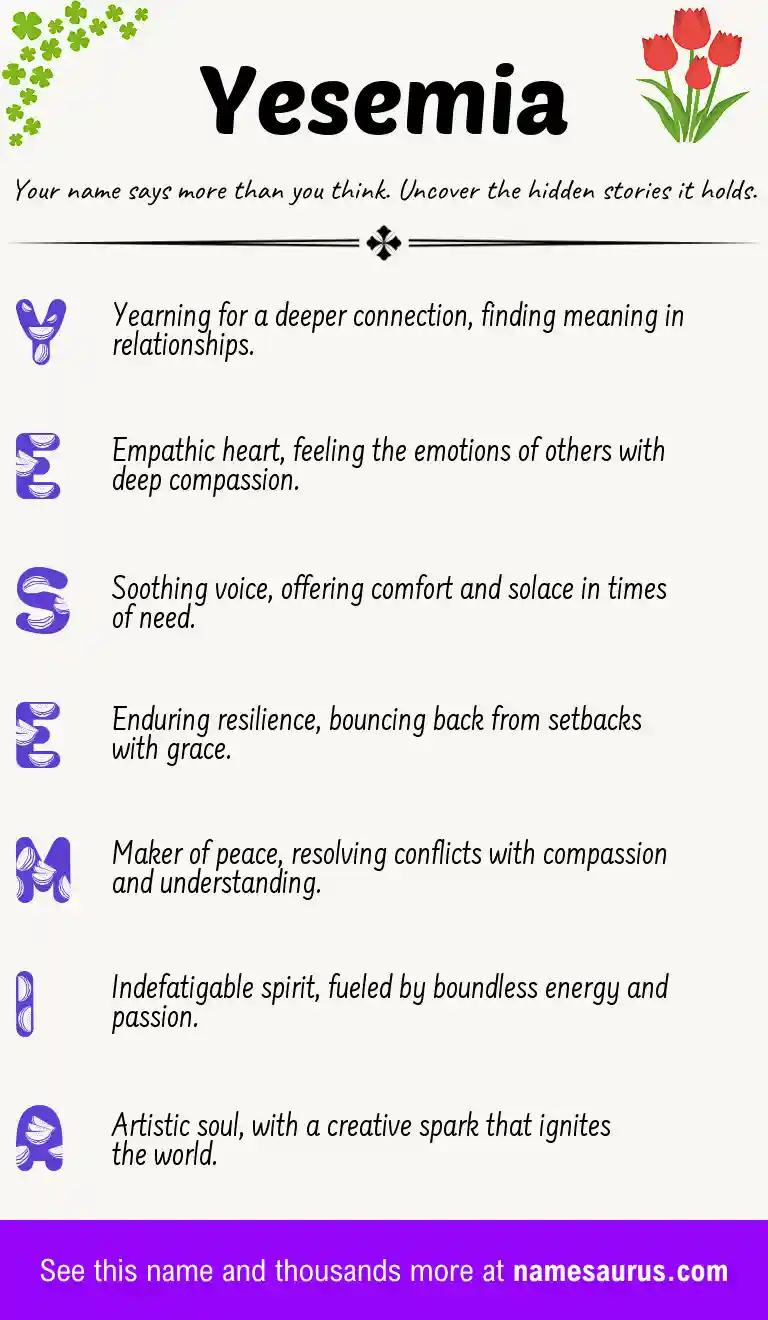 Acrostic poem about Yesemia.
