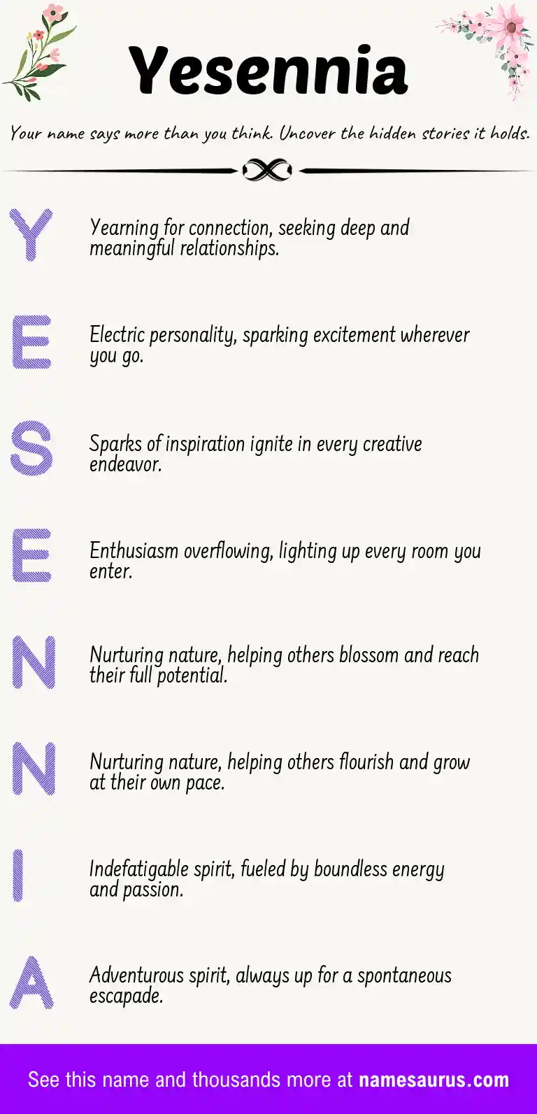 Acrostic poem about Yesennia.