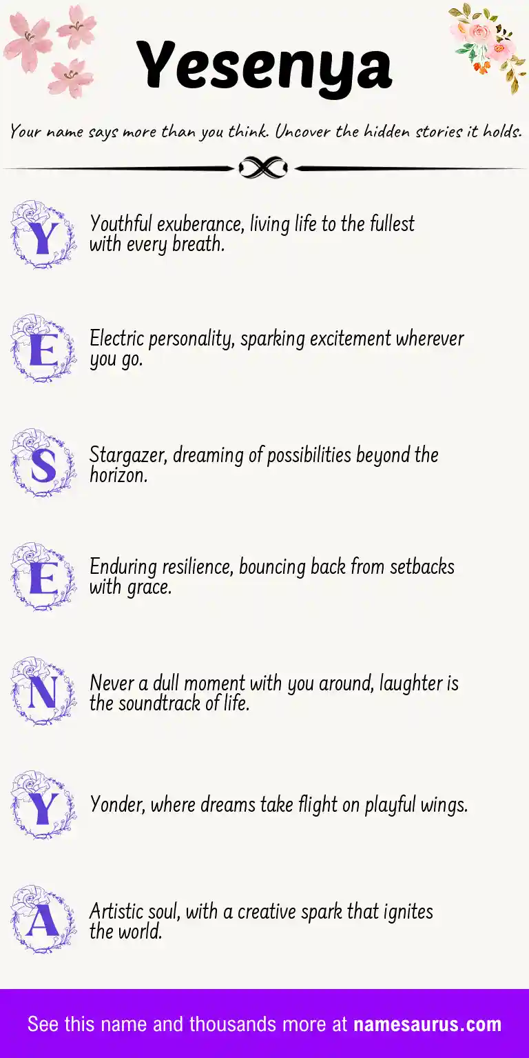 Acrostic poem about Yesenya.