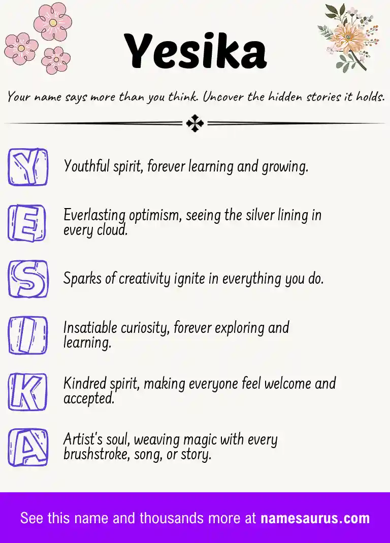 Acrostic poem about Yesika.