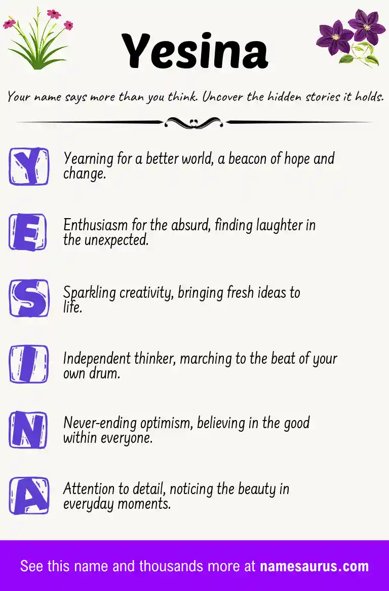 Acrostic poem about Yesina.