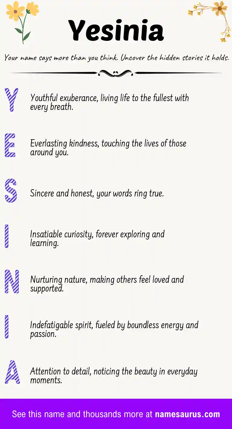 Acrostic poem about Yesinia.