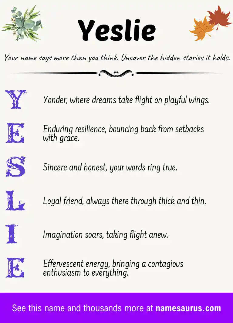 Acrostic poem about Yeslie.