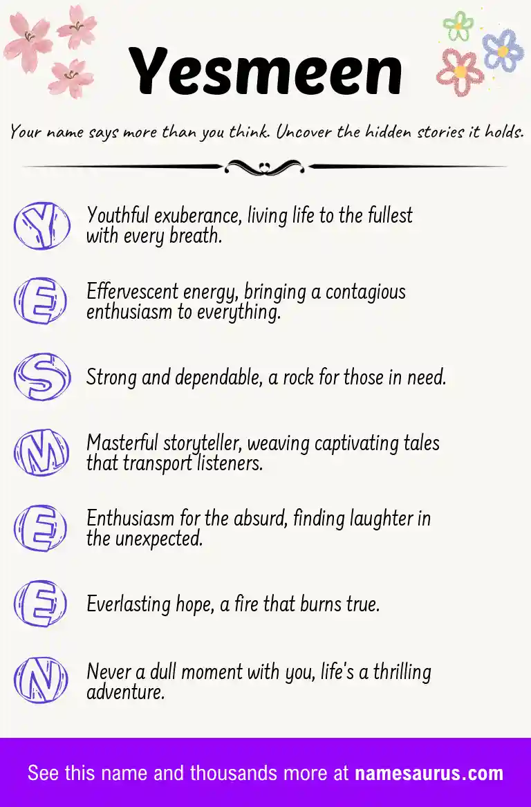 Acrostic poem about Yesmeen.