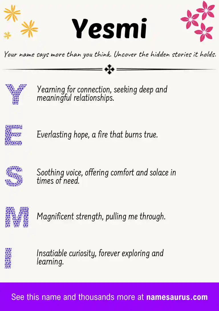 Acrostic poem about Yesmi.