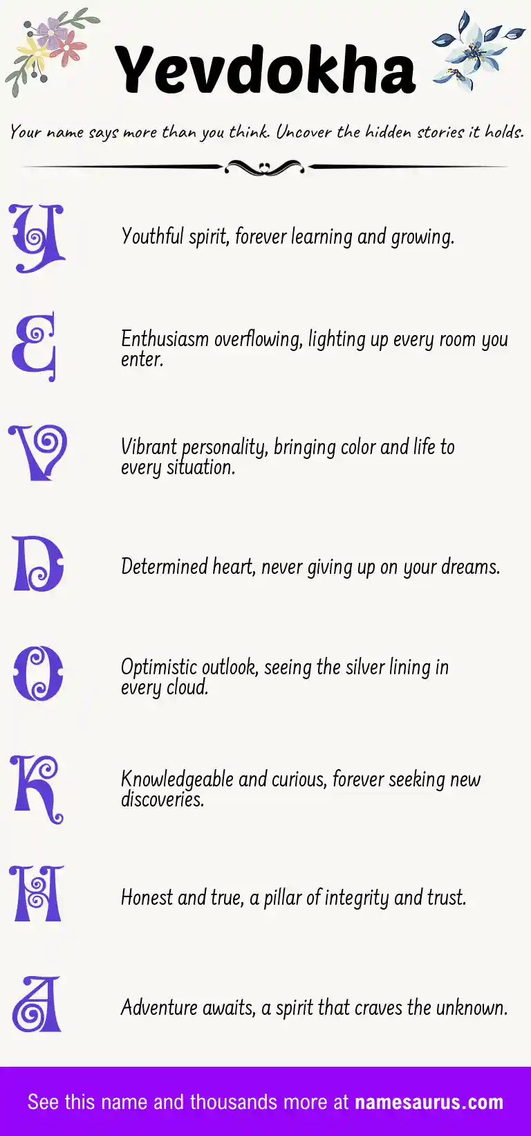 Acrostic poem about Yevdokha.