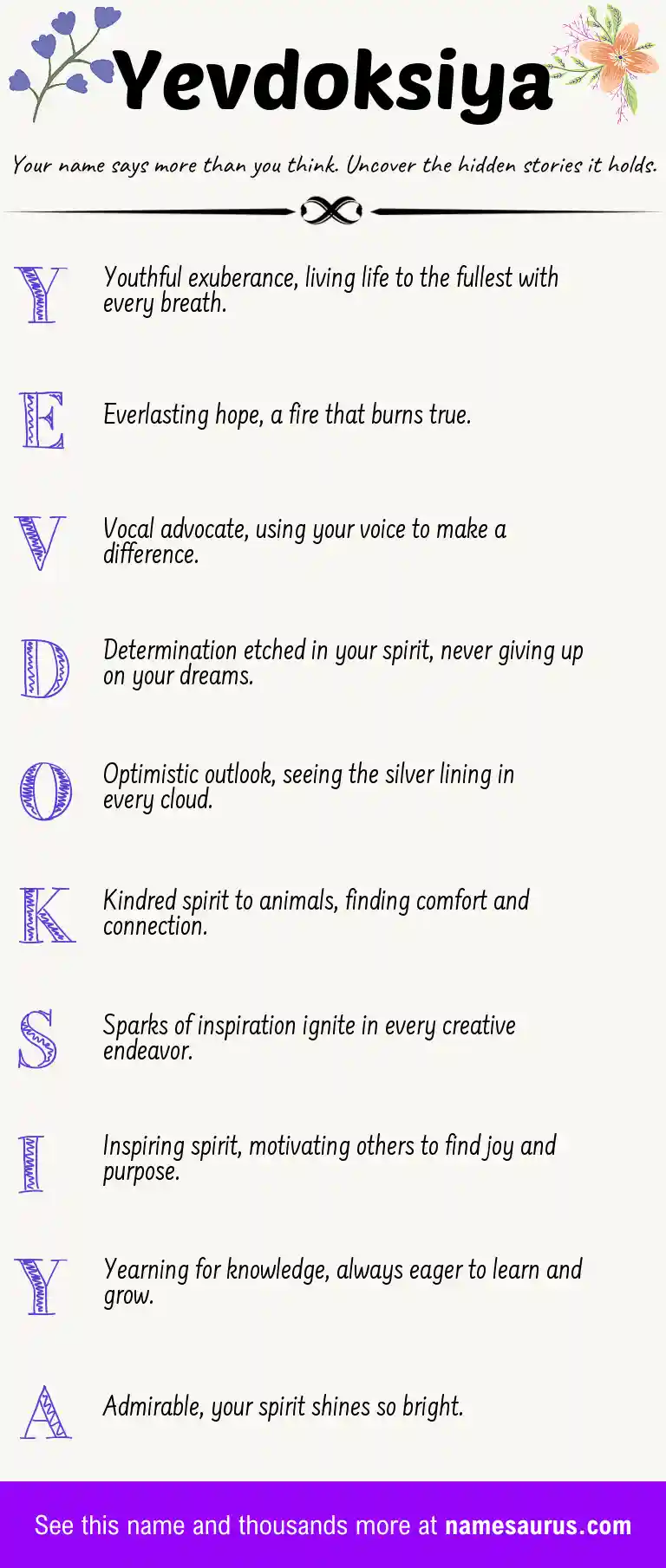 Acrostic poem about Yevdoksiya.