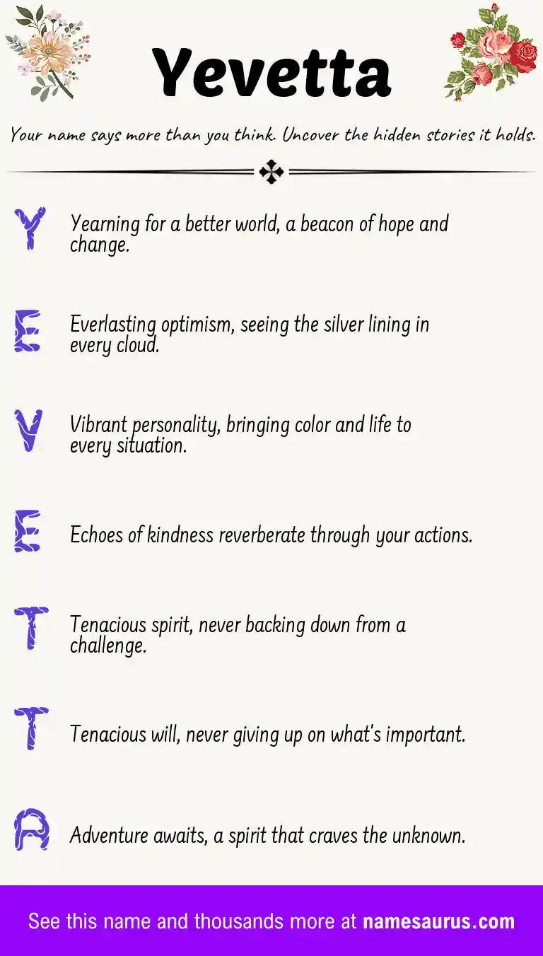 Acrostic poem about Yevetta.