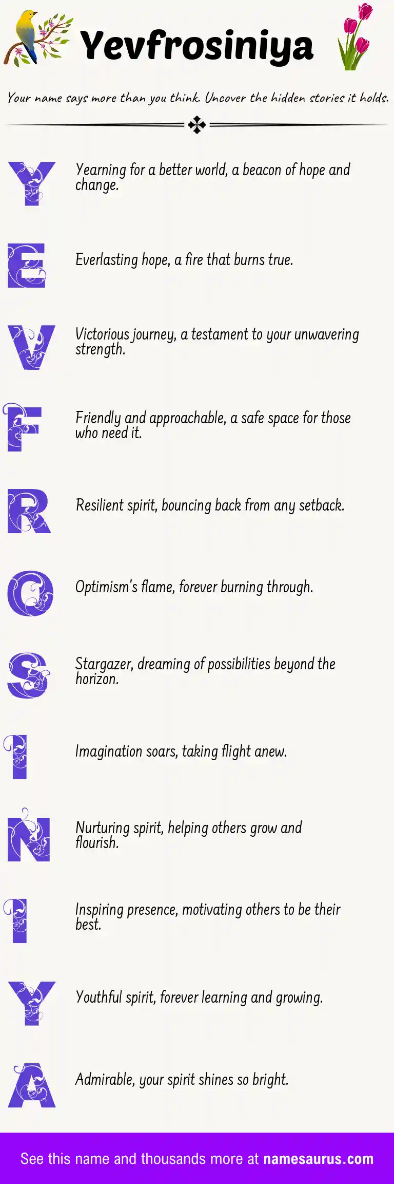 Acrostic poem about Yevfrosiniya.