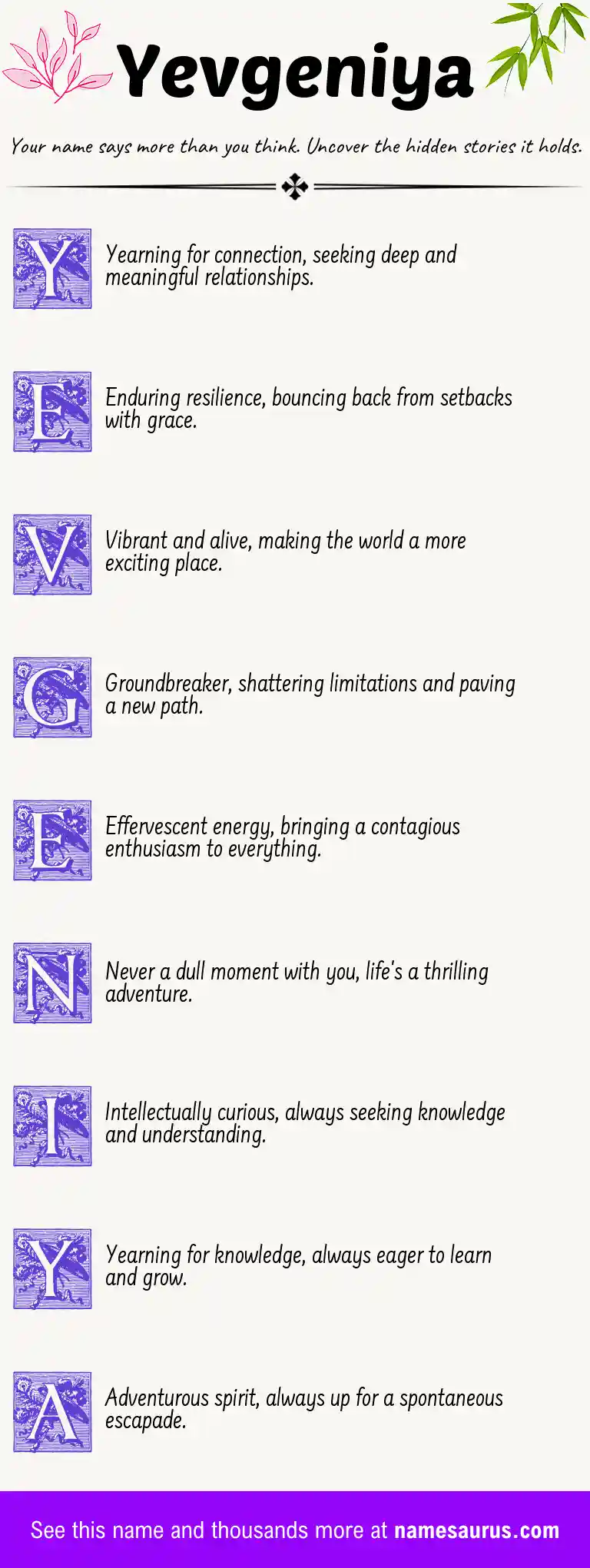 Acrostic poem about Yevgeniya.