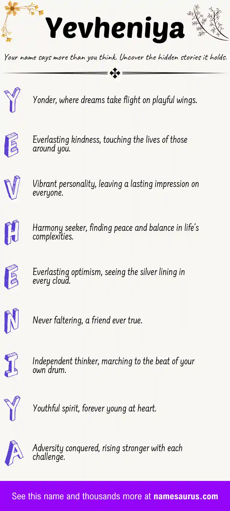 Acrostic poem about Yevheniya.