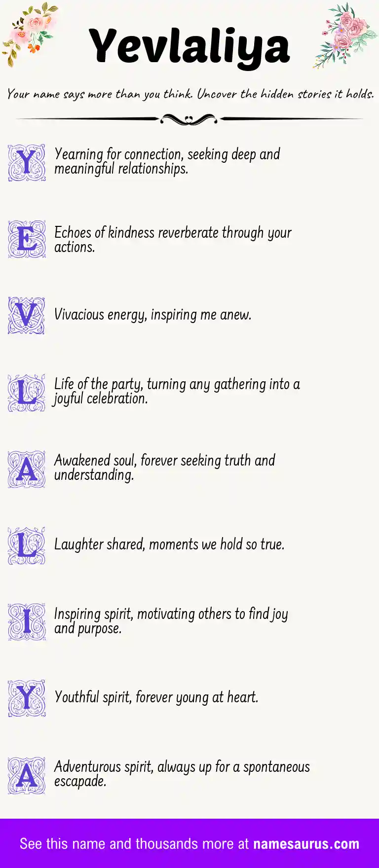 Acrostic poem about Yevlaliya.