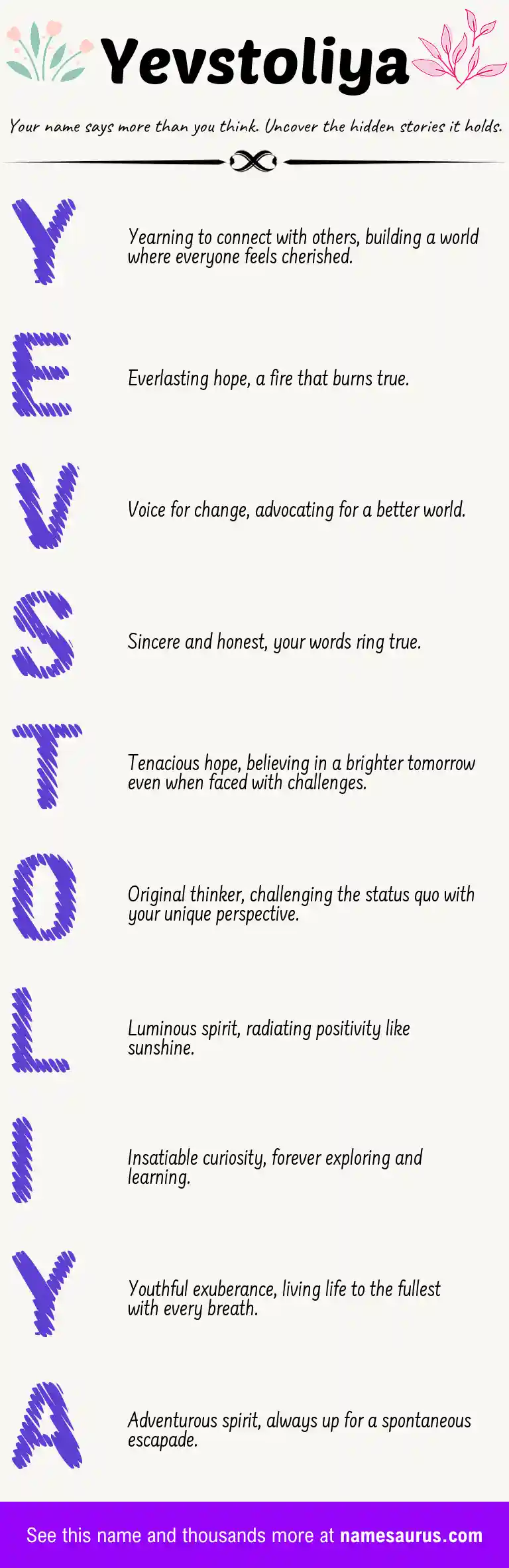 Acrostic poem about Yevstoliya.