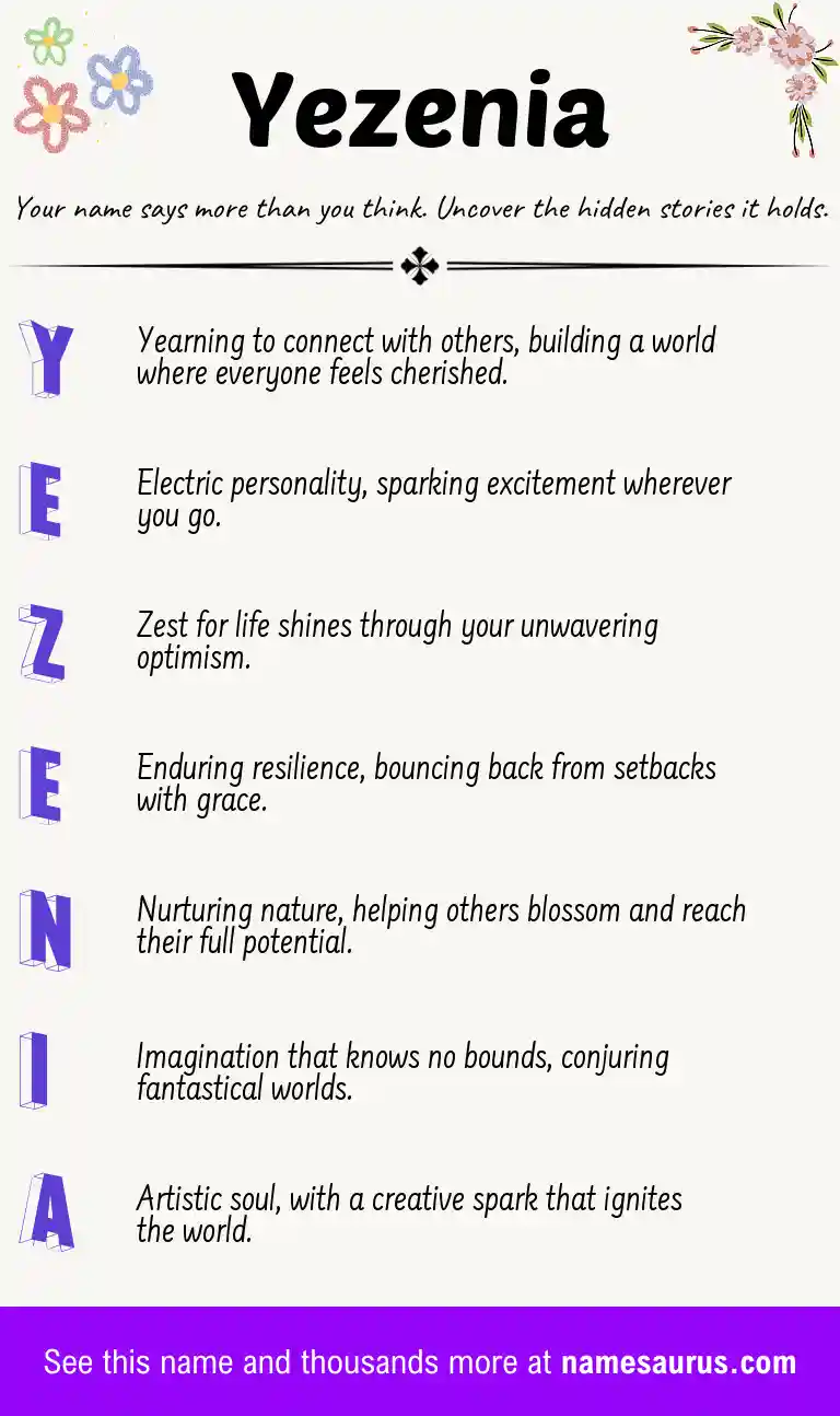 Acrostic poem about Yezenia.