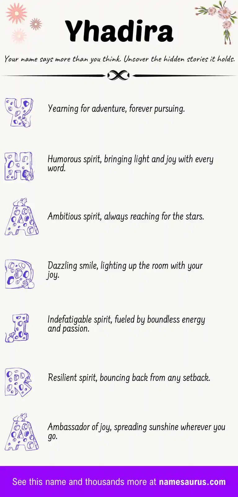Acrostic poem about Yhadira.