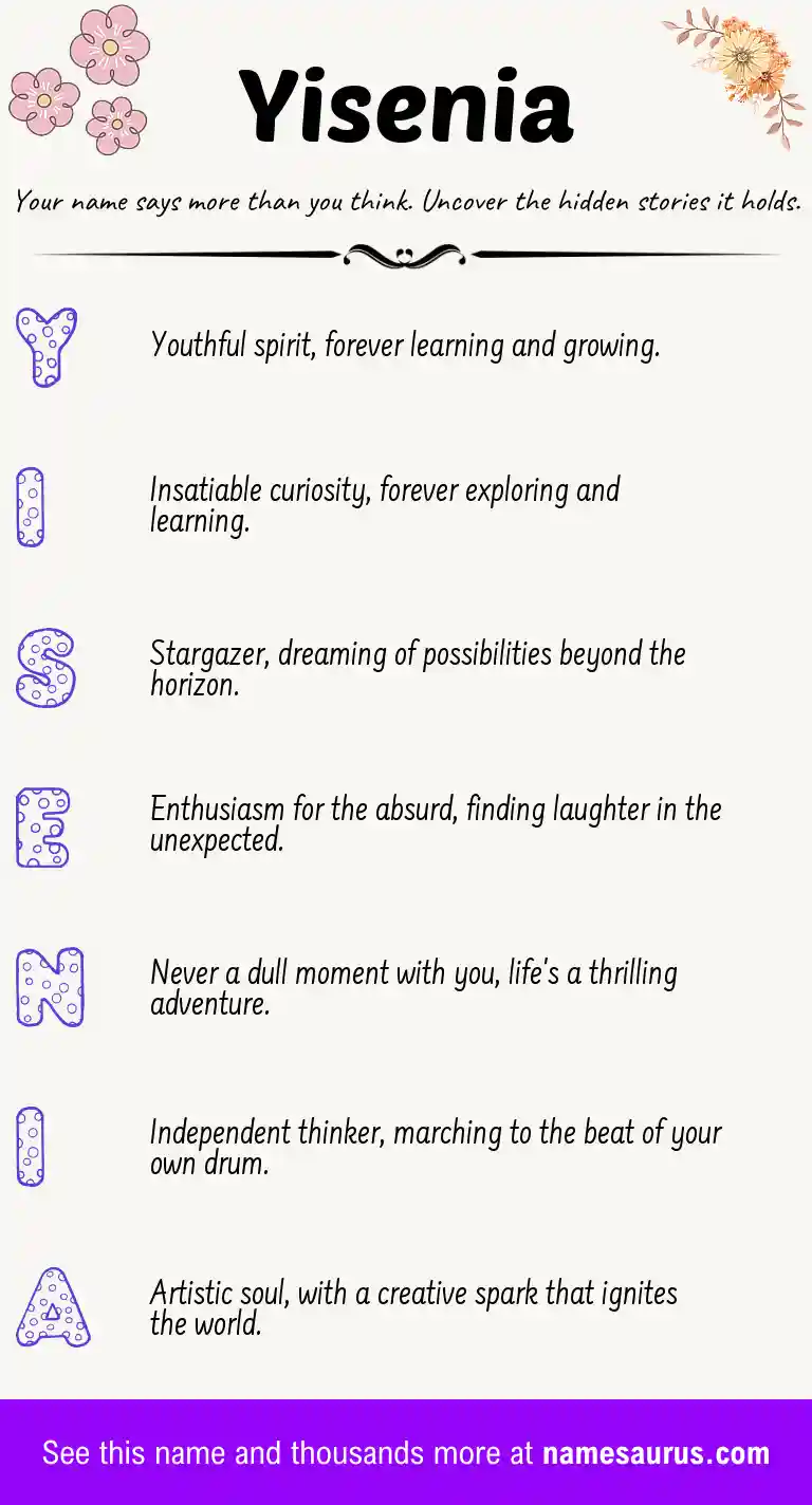 Acrostic poem about Yisenia.