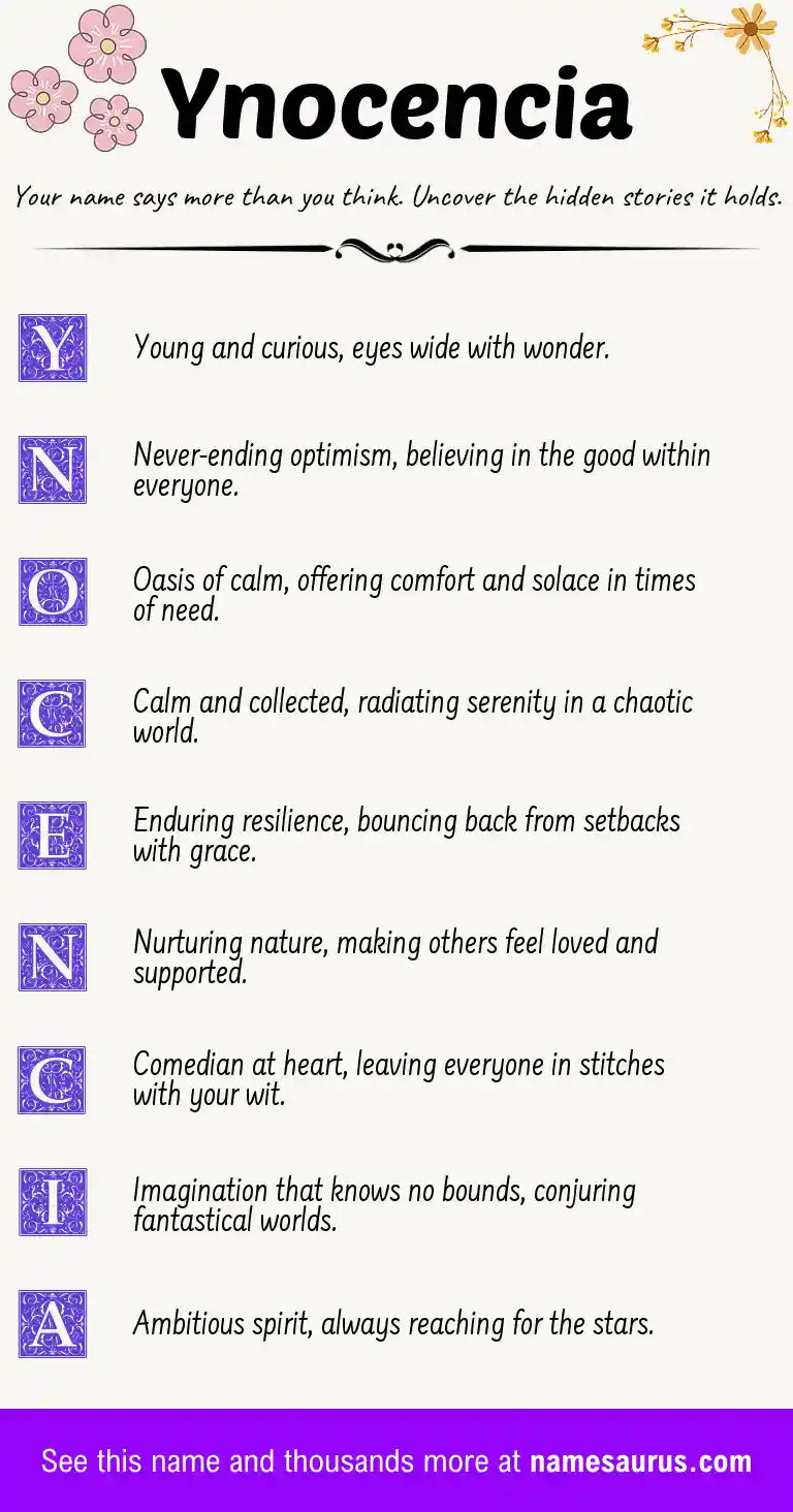 Acrostic poem about Ynocencia.