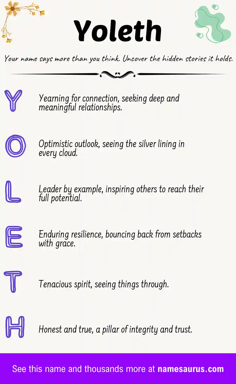 Acrostic poem about Yoleth.