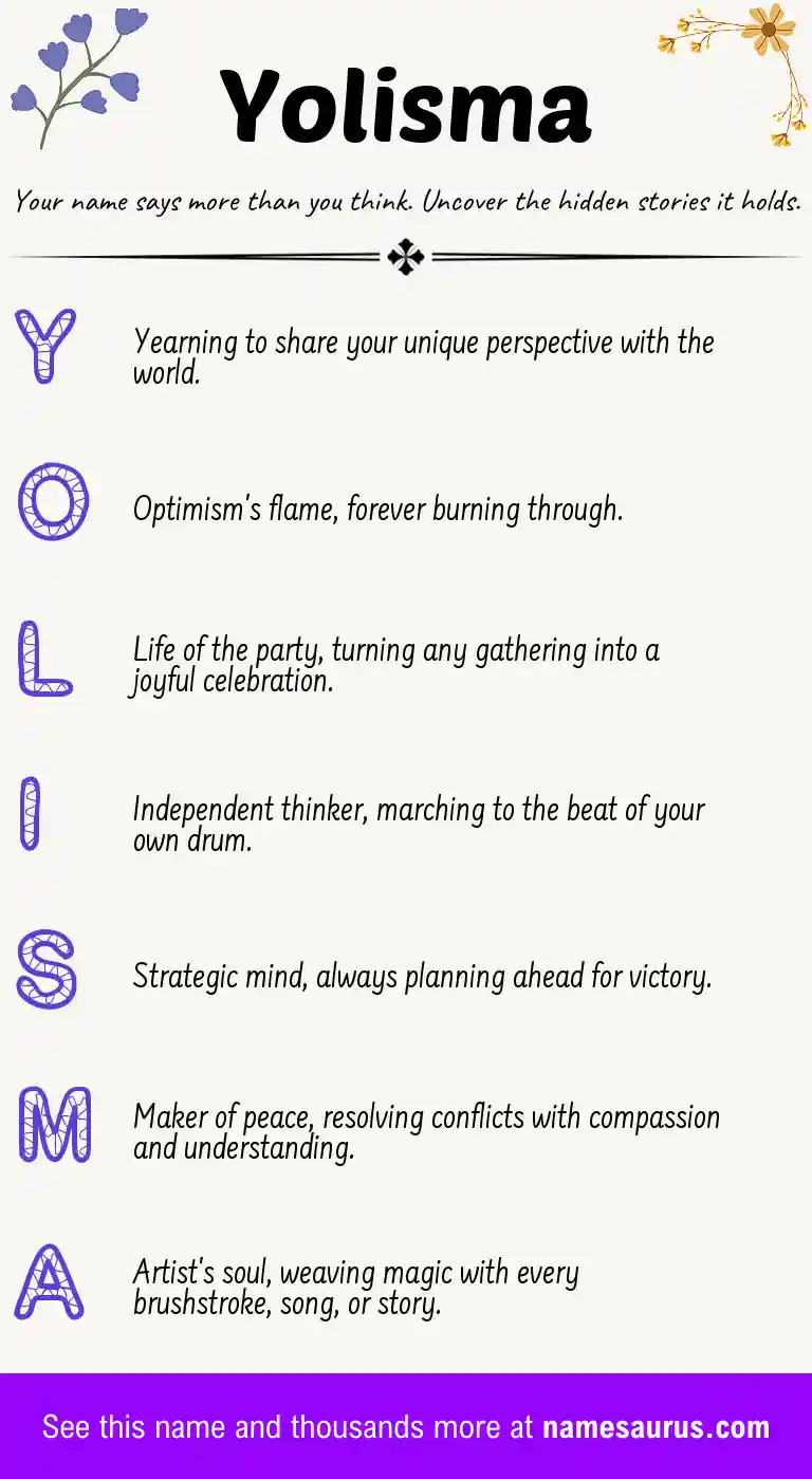 Acrostic poem about Yolisma.