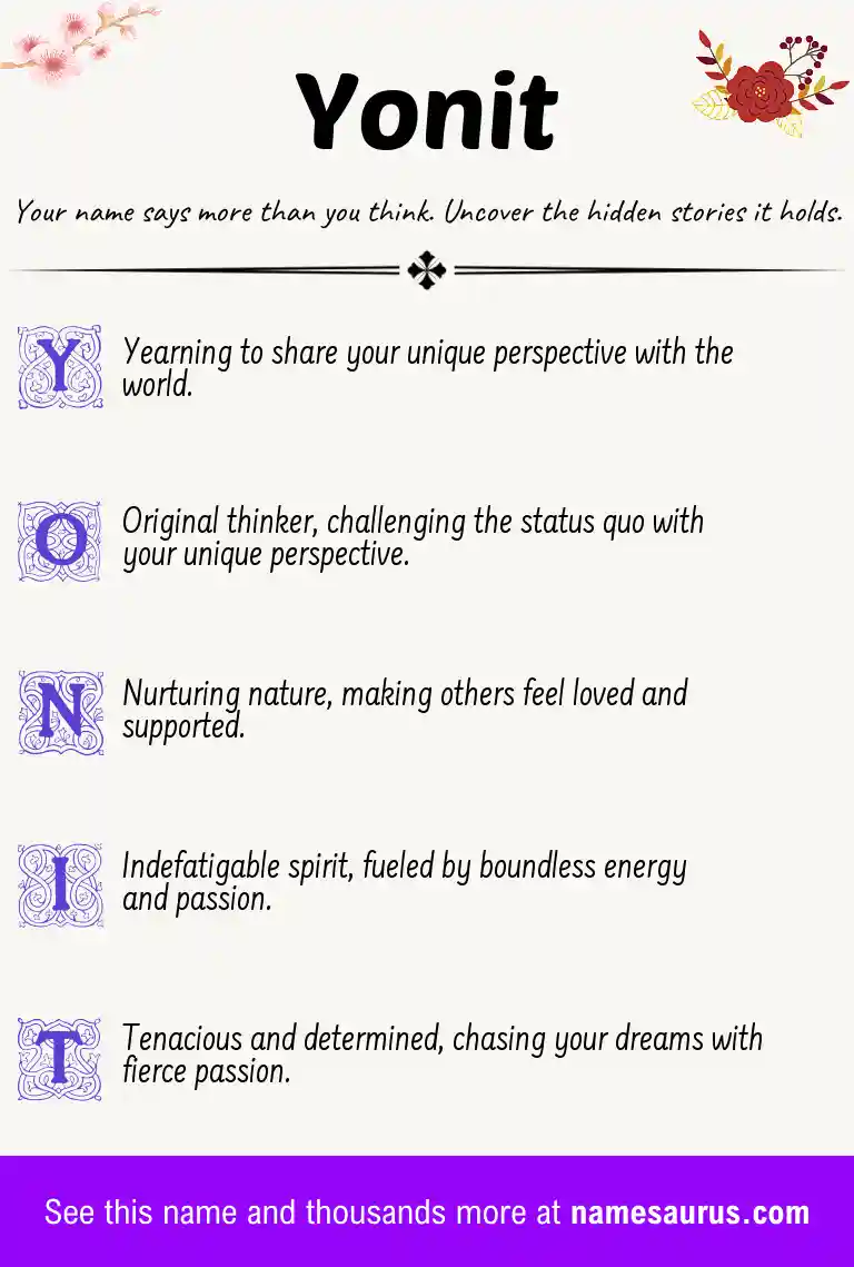 Acrostic poem about Yonit.