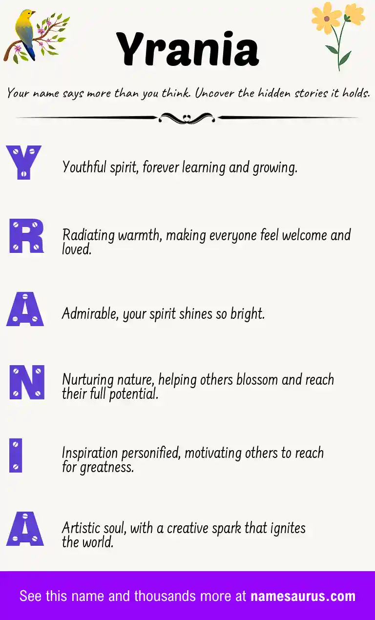Acrostic poem about Yrania.