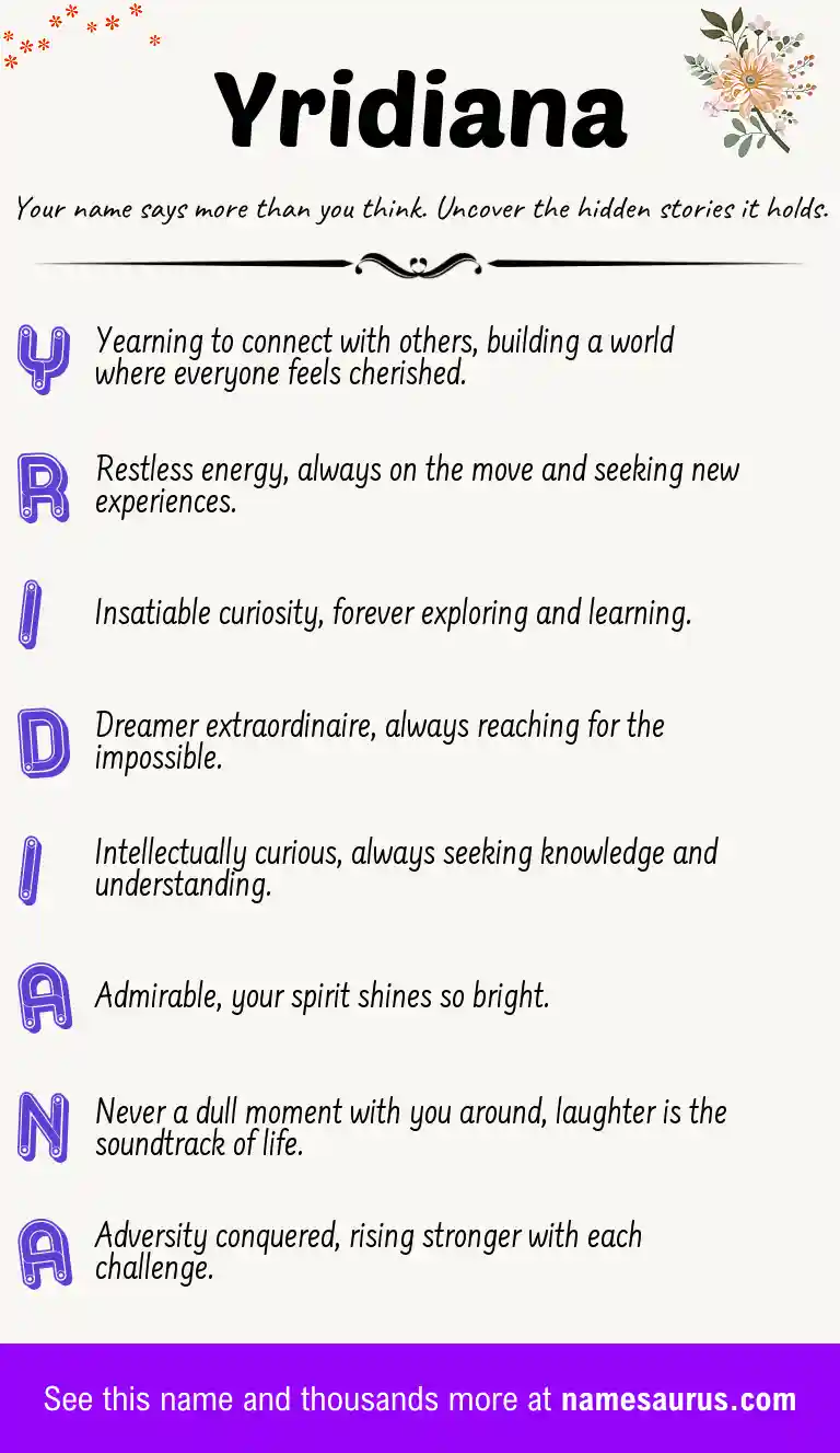 Acrostic poem about Yridiana.