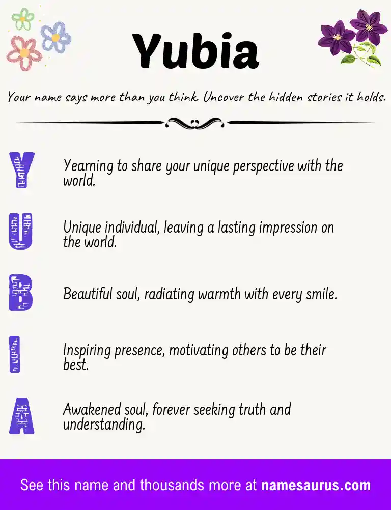 Acrostic poem about Yubia.
